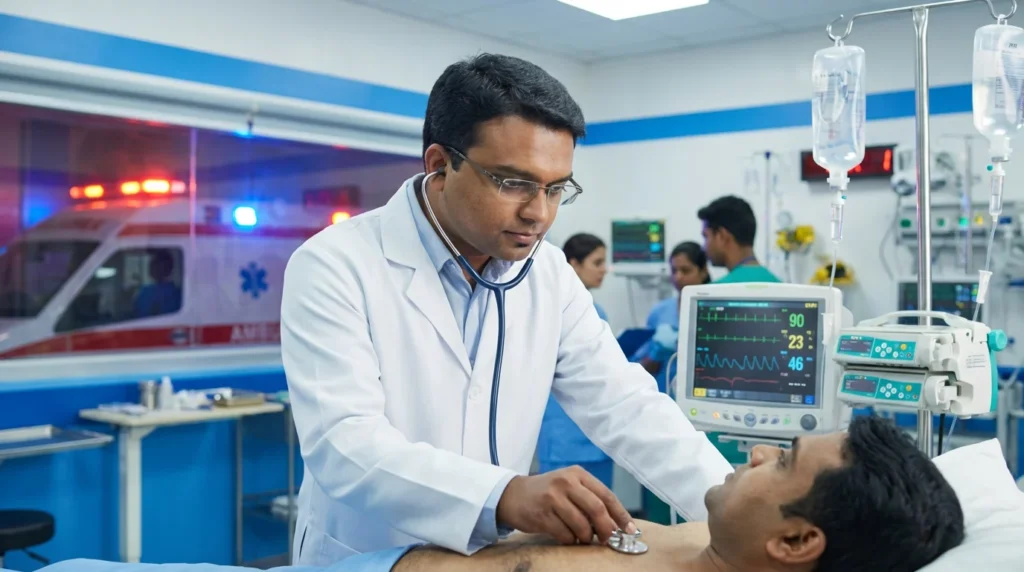 Doctor examining patient in emergency Care